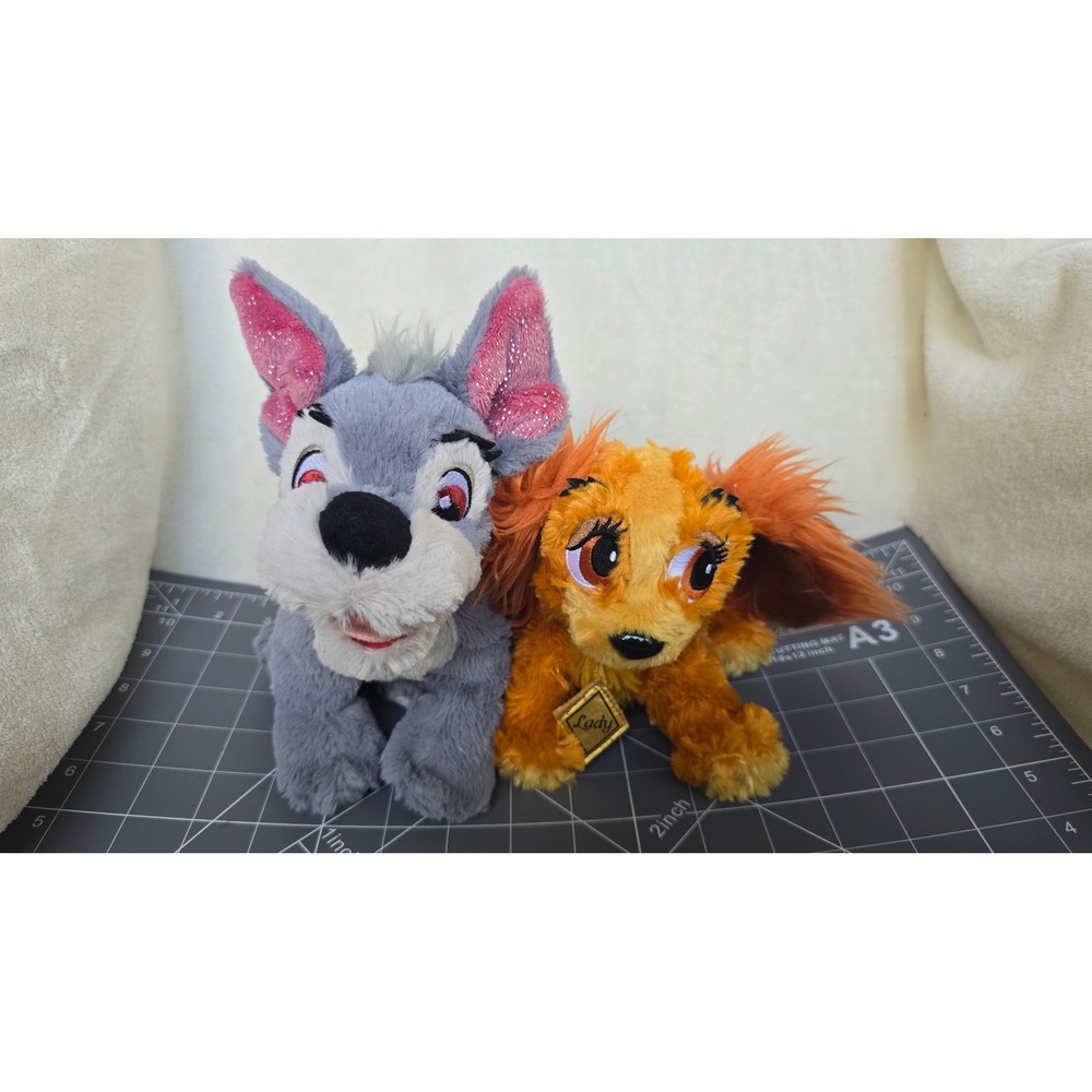 Disney Parks Lady and the Tramp Plush Set Lady with Tag and Tramp Tote A Tail